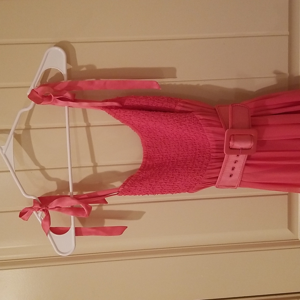 Bebe Fuschia Pink Tie-Strap Silk Tiered Maxi Dress